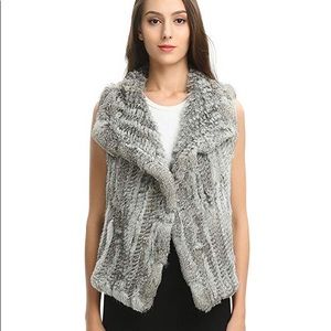 Brand new gray and white real rabbit fur vest